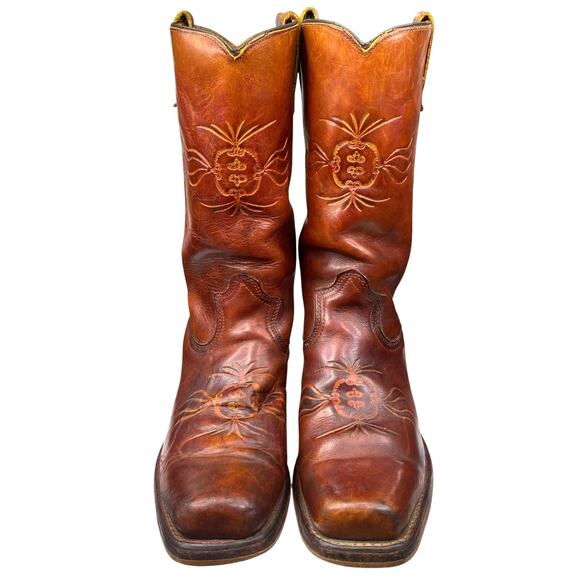 Vintage 70’s Sears Men’s Brown Leather Campus Style Cowboy Boots Size US 8 D - Picture 7 of 12